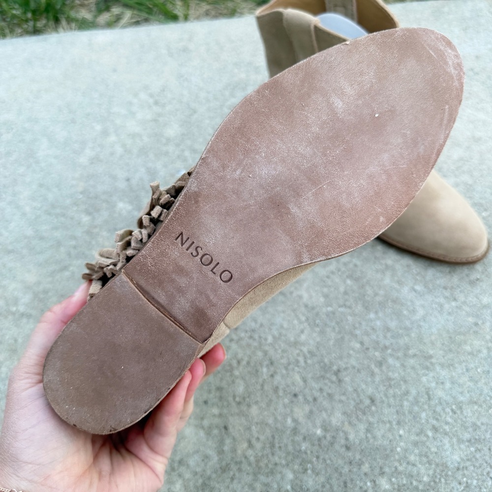 Nisolo Suede Tassel Ankle Boots Sand Beige Western Hidden Wedge PE202507 7.5 - Picture 5 of 7
